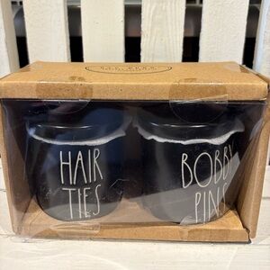 Rae Dunn Black Hair Ties and Bobby Pins Jars